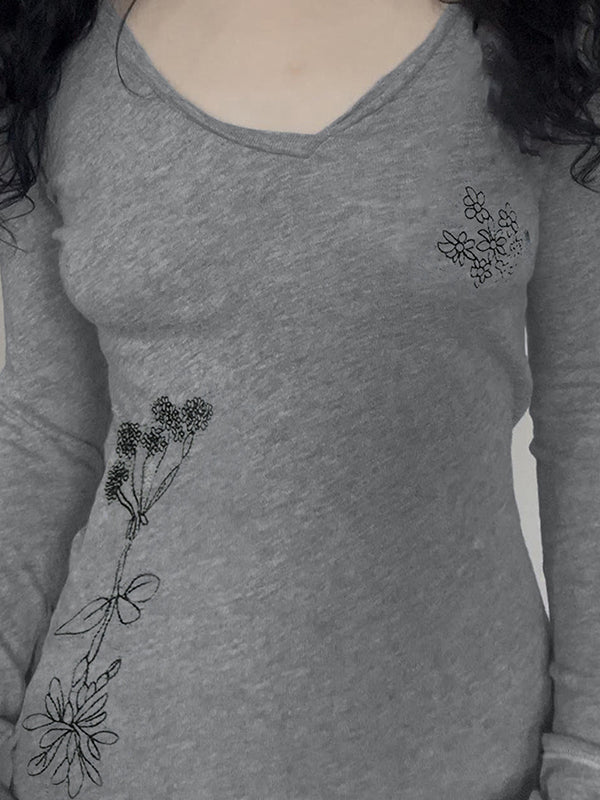 Dark Floral Print Long Sleeve