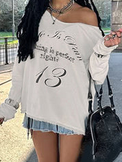 Fashion Letter Print  Oversized Long Sleeve