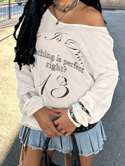 Fashion Letter Print  Oversized Long Sleeve