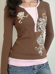 Dark Floral Print Long Sleeve