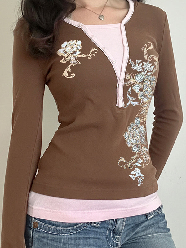 Dark Floral Print Long Sleeve