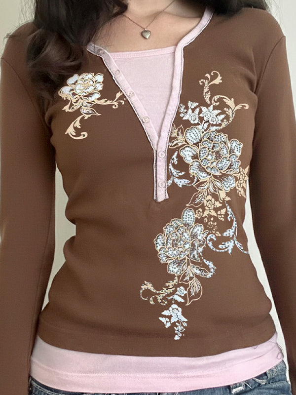 Dark Floral Print Long Sleeve