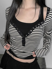 V Neck Stripes Long Sleeve