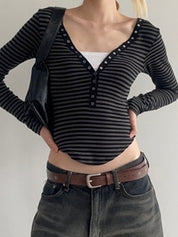 V Neck Stripes Long Sleeve