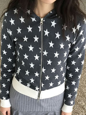 Star Retro Print Zip Up Hoodie Jacket
