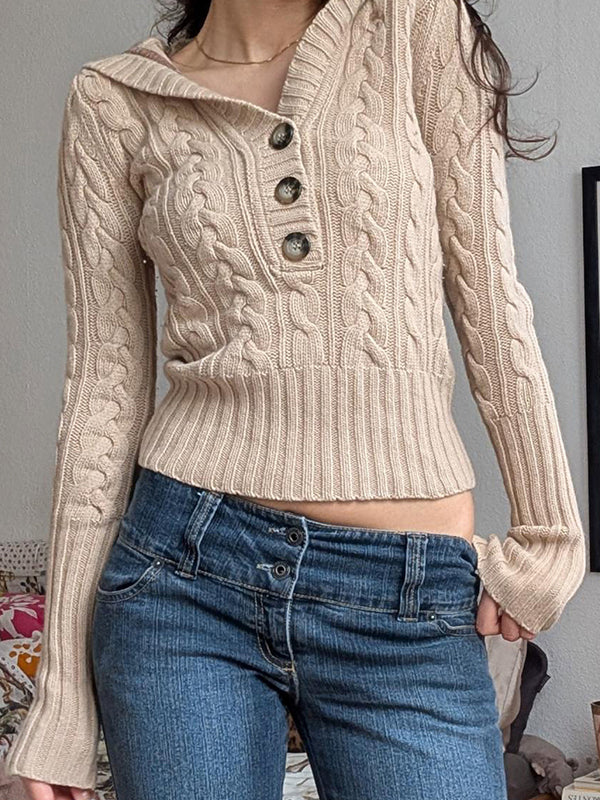 Retro Style Coarse Button-Front Sweaters