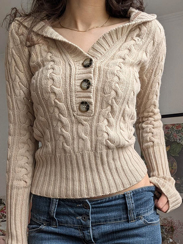 Retro Style Coarse Button-Front Sweaters