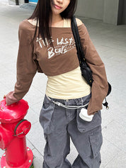 Retro Letter Print Long Sleeve