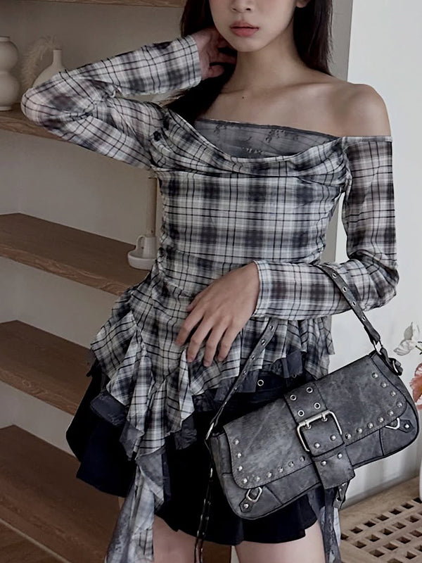 Checkered Mesh Long Sleeve