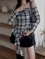 Checkered Mesh Long Sleeve