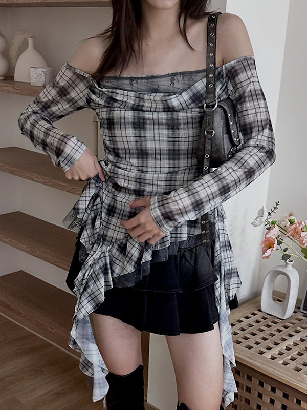 Checkered Mesh Long Sleeve