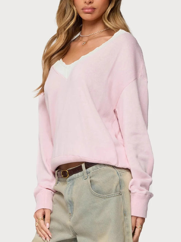 Contrast Lacey Trim Sweaters