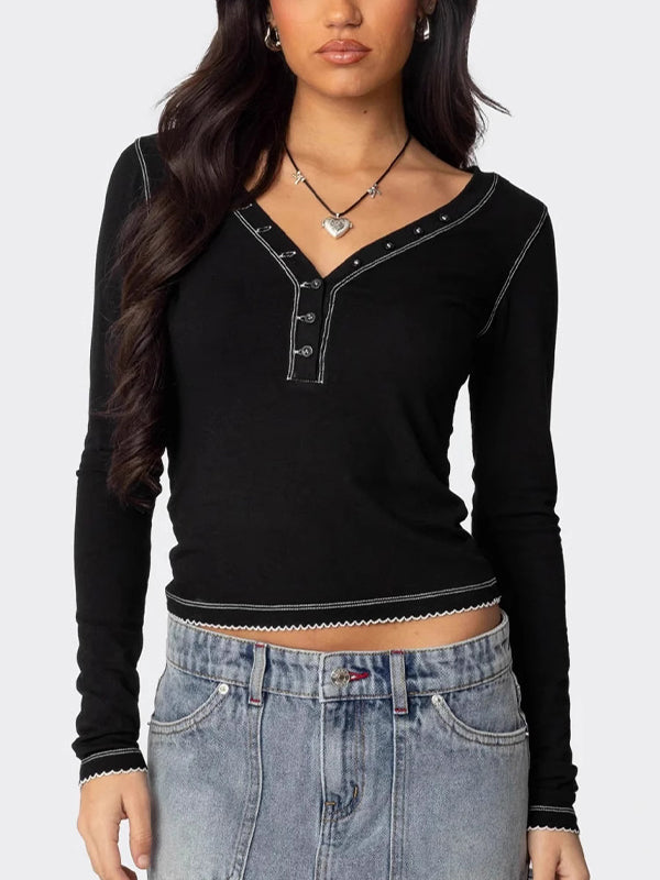 Contrasting Needlework Long Sleeve