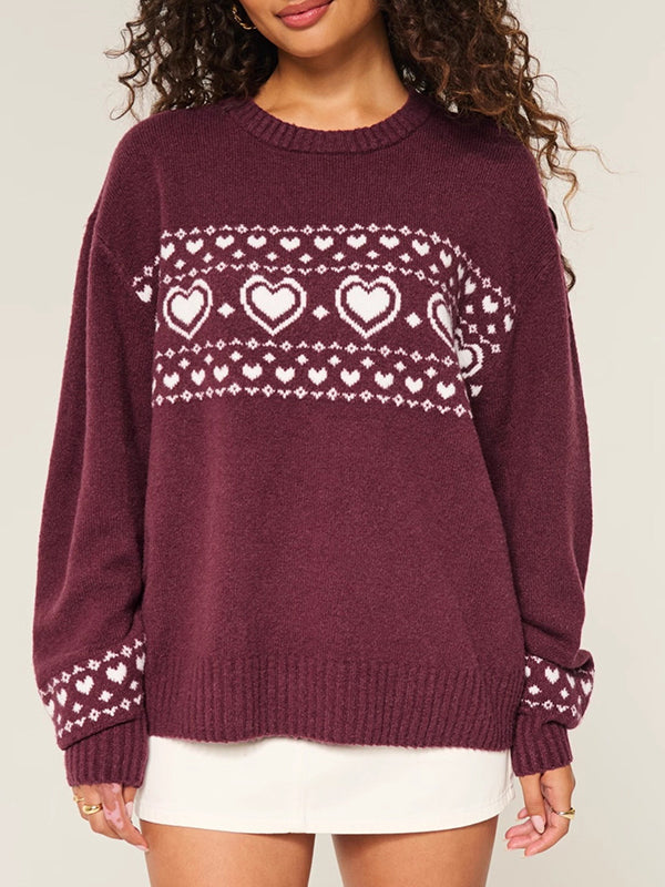Fair Isle Heart Print Sweaters