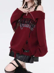 Punk Off-The-Shoulder Collar Sweaters