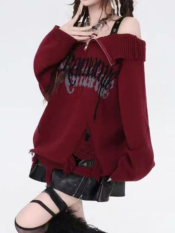 Punk Off-The-Shoulder Collar Sweaters