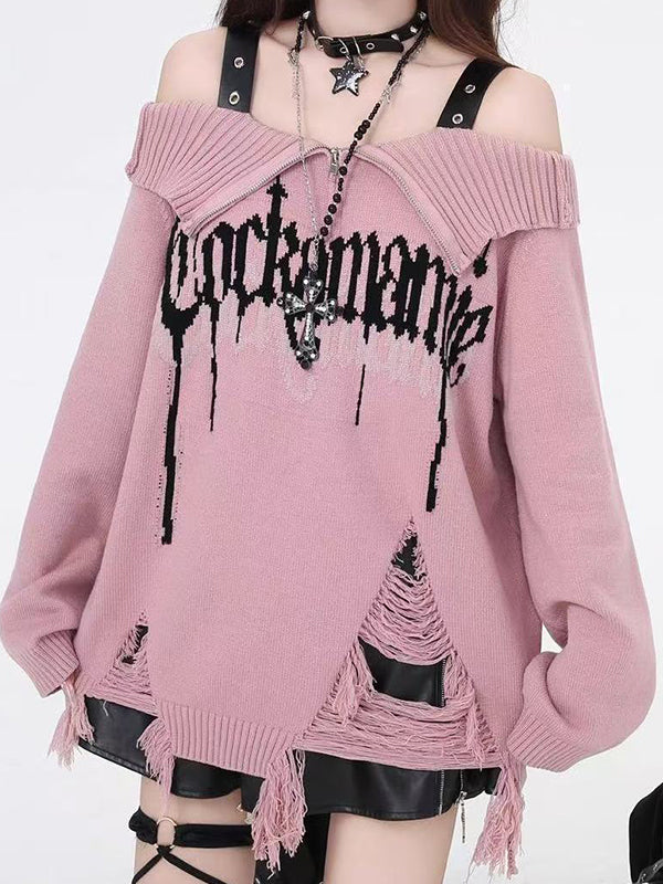 Punk Off-The-Shoulder Collar Sweaters