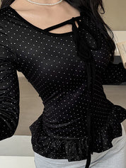 Polka Dot Lace-Up Long Sleeve