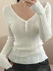 Soft Stretch Casual V-Neck Long Sleeve