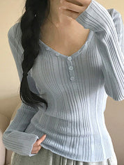 Soft Stretch Casual V-Neck Long Sleeve