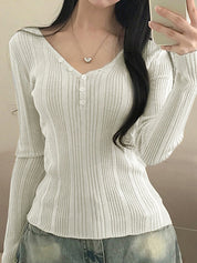 Soft Stretch Casual V-Neck Long Sleeve