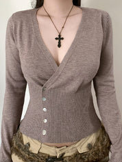 Cross V-Neck Button Sweaters