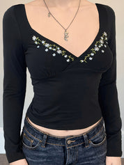 Floral V-Neck Print Long Sleeve