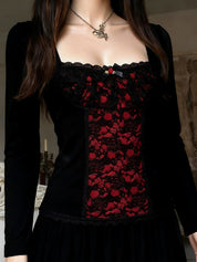 Contrasting Lace Patchwork Long Sleeve