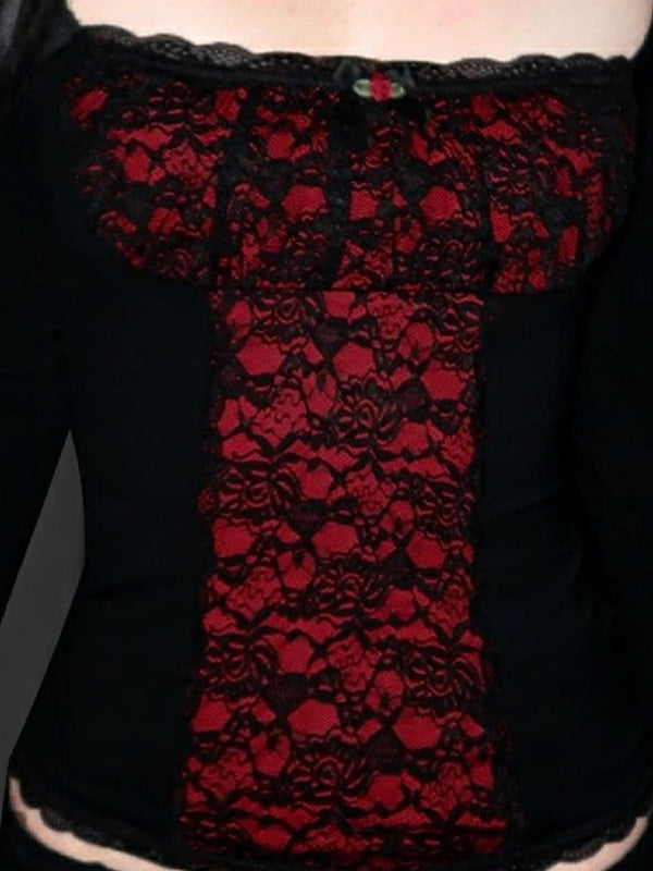 Contrasting Lace Patchwork Long Sleeve