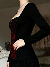 Contrasting Lace Patchwork Long Sleeve