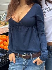 Lace Patchwork Cross Long Sleeve