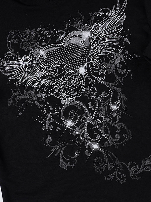 Y2K Retro Dark Hooded Long Sleeve Long Sleeve