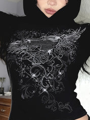 Y2K Retro Dark Hooded Long Sleeve Long Sleeve