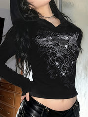 Y2K Retro Dark Hooded Long Sleeve Long Sleeve