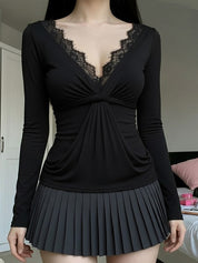 Lace Spliced Wave Long Sleeve