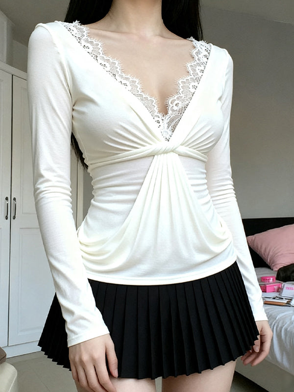 Lace Spliced Wave Long Sleeve