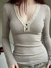 Lace Spliced Wave Long Sleeve