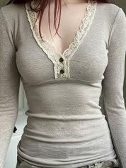 Lace Spliced Wave Long Sleeve