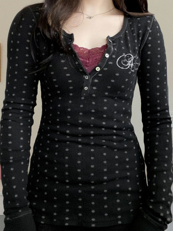 Polka Dots Meet Lace Long Sleeve