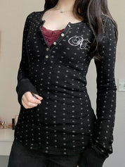 Polka Dots Meet Lace Long Sleeve