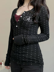 Polka Dots Meet Lace Long Sleeve