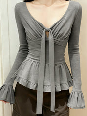 Bow And Ruffle Casual Long Sleeve
