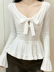 Bow And Ruffle Casual Long Sleeve