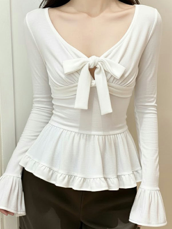 Bow And Ruffle Casual Long Sleeve