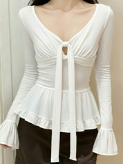 Bow And Ruffle Casual Long Sleeve