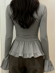 Bow And Ruffle Casual Long Sleeve