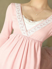 Lace Trimmed V-Neck Long Sleeve