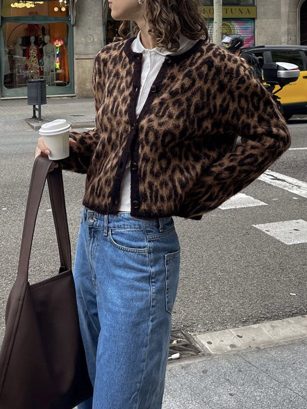 Leopard Print Color Blocking Soft Sweaters