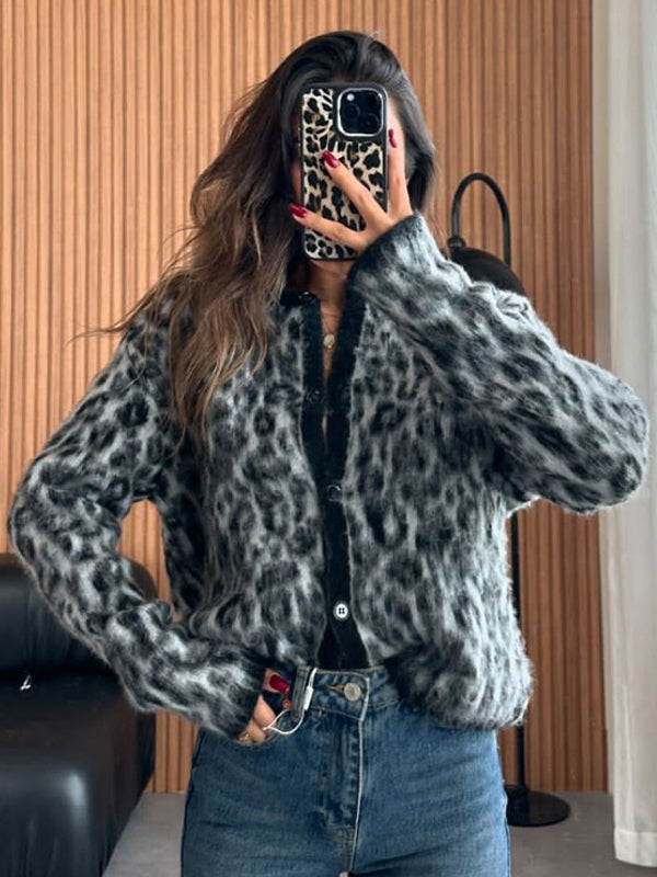 Leopard Print Color Blocking Soft Sweaters