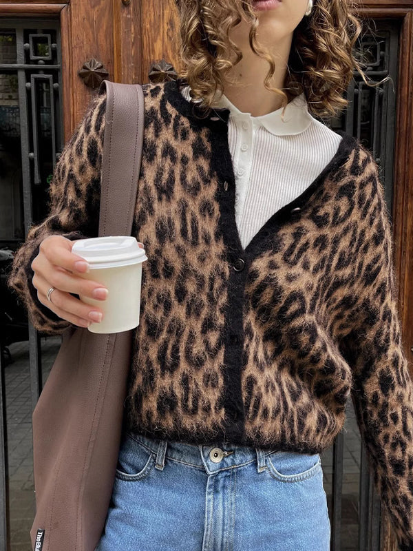 Leopard Print Color Blocking Soft Sweaters